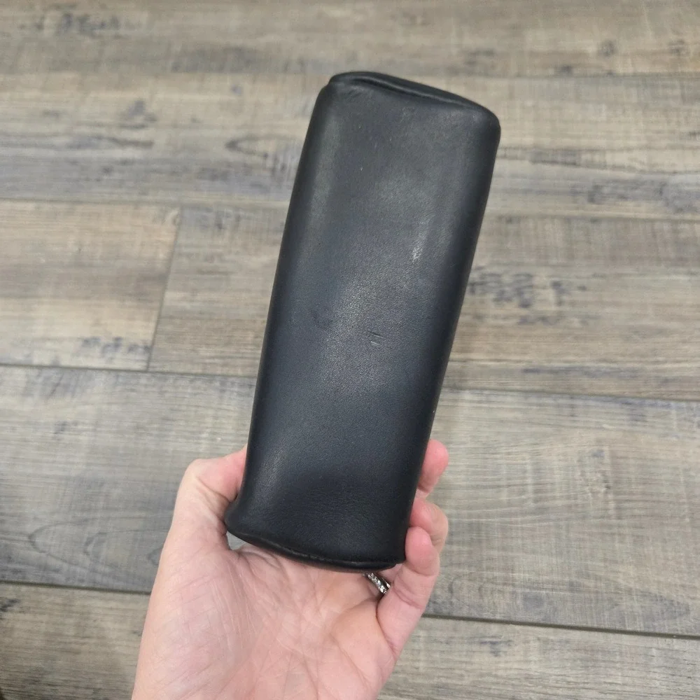 Portland Leather Goods Black Leather Pencil Case Gold Zipper Pouch Accessory